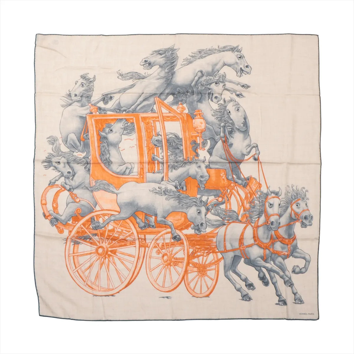 Hermès Carré 100 Grand Carrosse Royal Scarf Beige x Orange