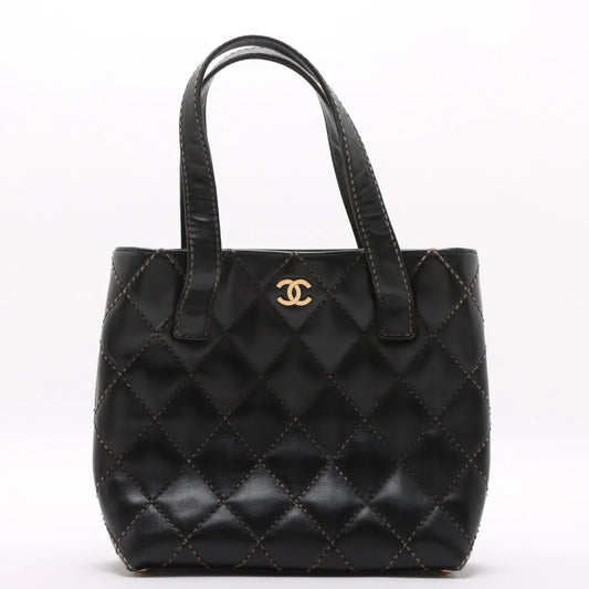 Chanel CC Logo Wild Stitch Lambskin Tote Bag Black