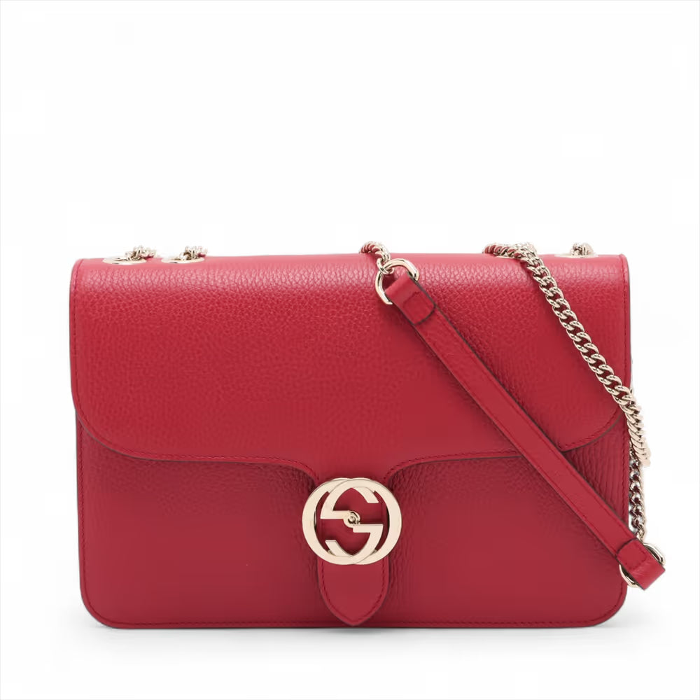 Gucci Interlocking GG Logo Leather Chain Shoulder Bag Red