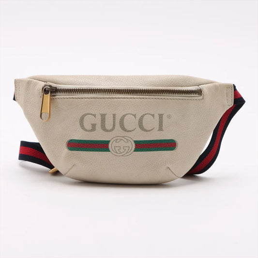 Gucci Logo Print Leather Bum Bag White