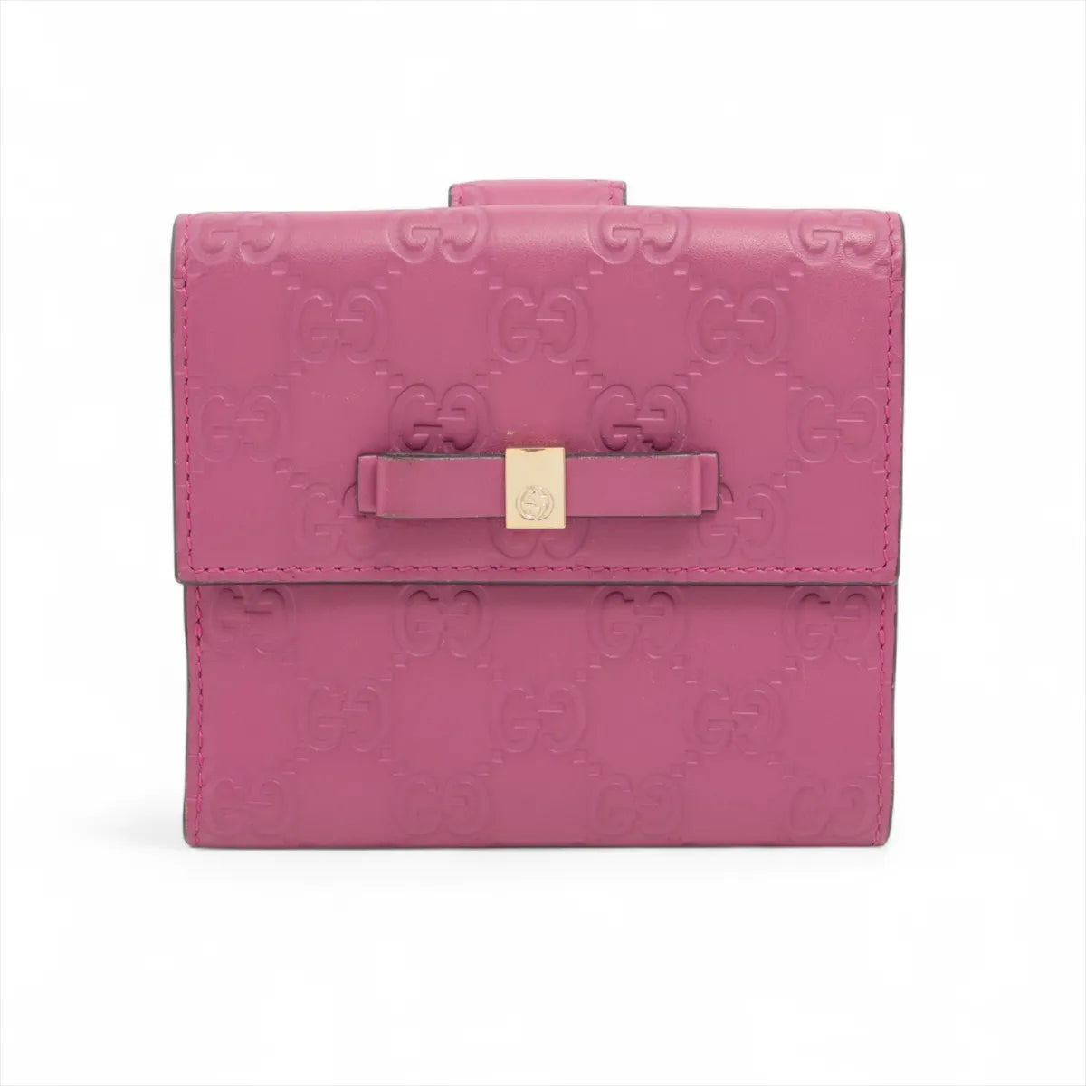 Gucci Guccissima Ribbon Leather Compact Wallet Pink
