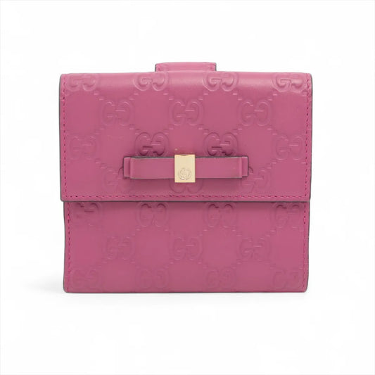 Gucci Guccissima Ribbon Leather Compact Wallet Pink