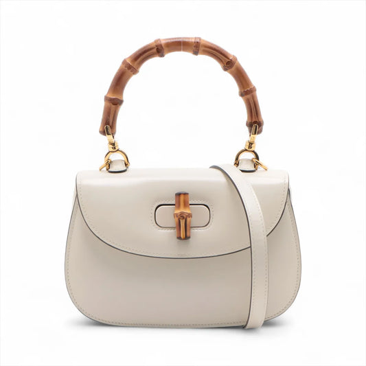 Gucci Bamboo Leather Two-Way Shoulder Bag White