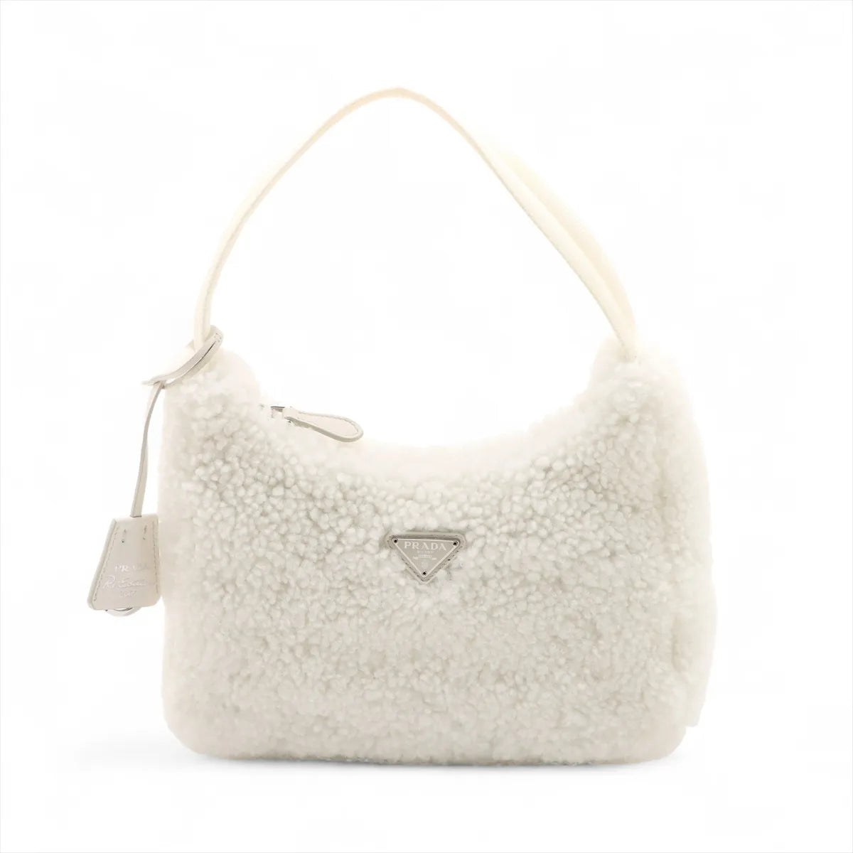 Prada Mouton × Leather Shoulder Bag White