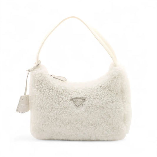 Prada Mouton × Leather Shoulder Bag White