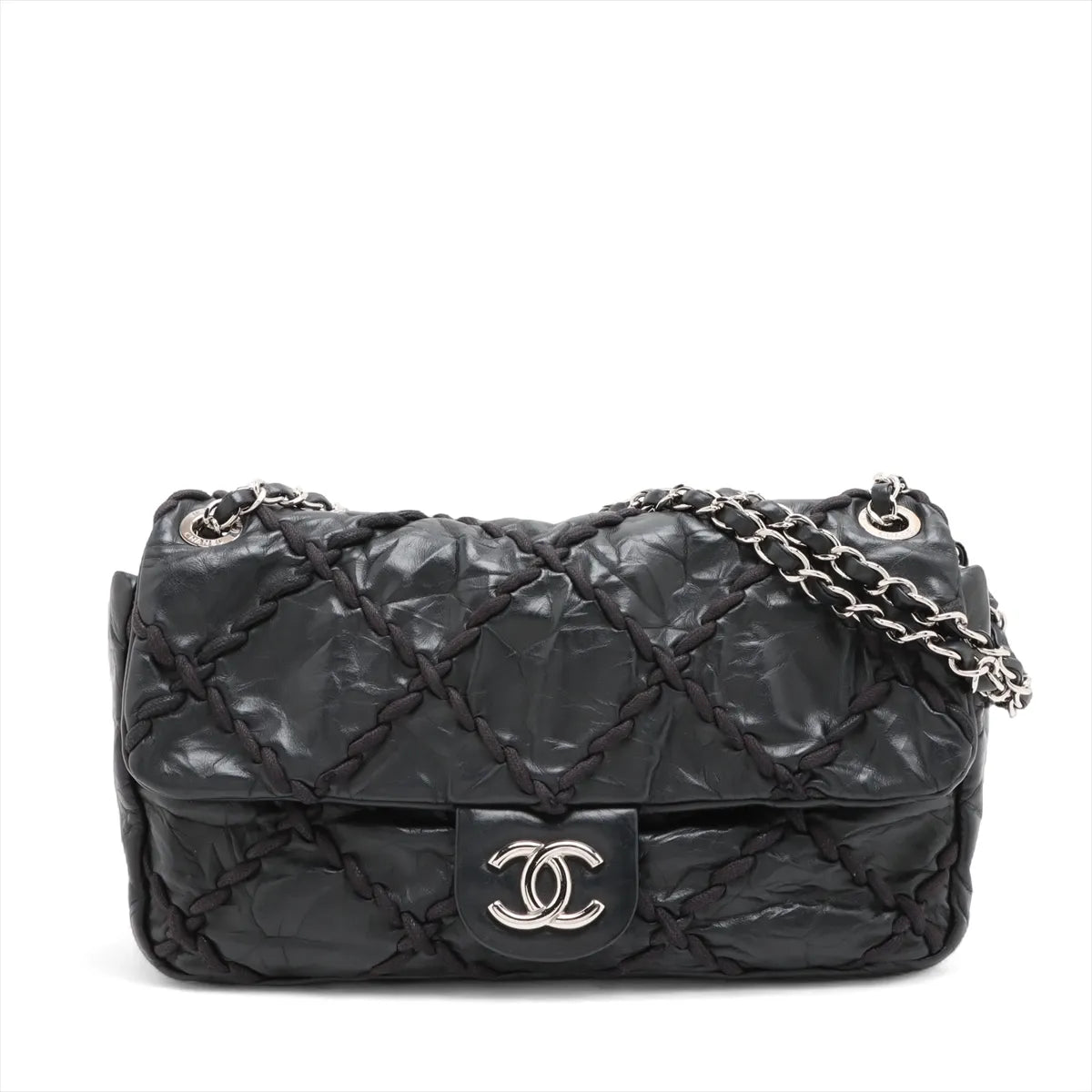 Chanel CC Logo Ultra Stitch Matelasse Single Flap Double Chain Bag Black