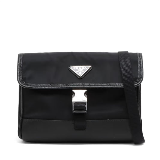 Prada Tessuto Nylon Leather Shoulder Bag Black