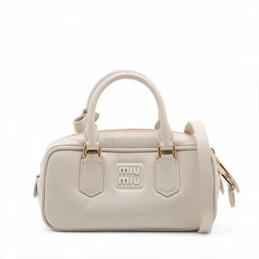 Miu Miu Arcadie Leather Two-Way Handbag White