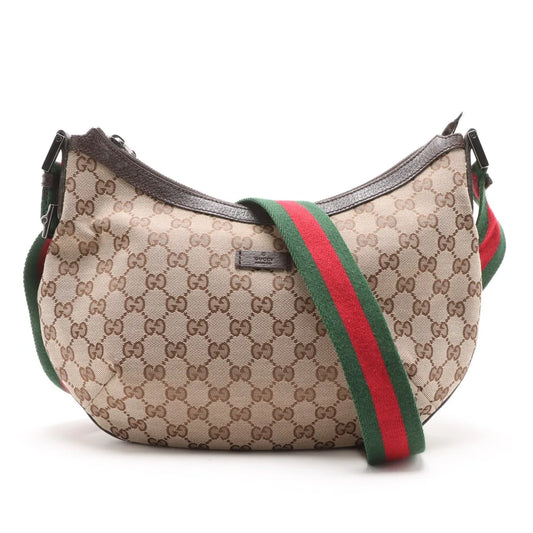 Gucci GG Canvas Leather Hobo Shoulder Bag Beige x Brown
