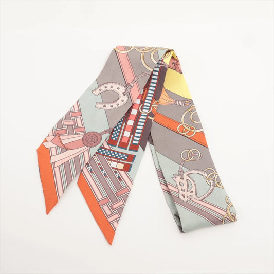Hermès Twilly Brides et Gris and Charms Silk Orange