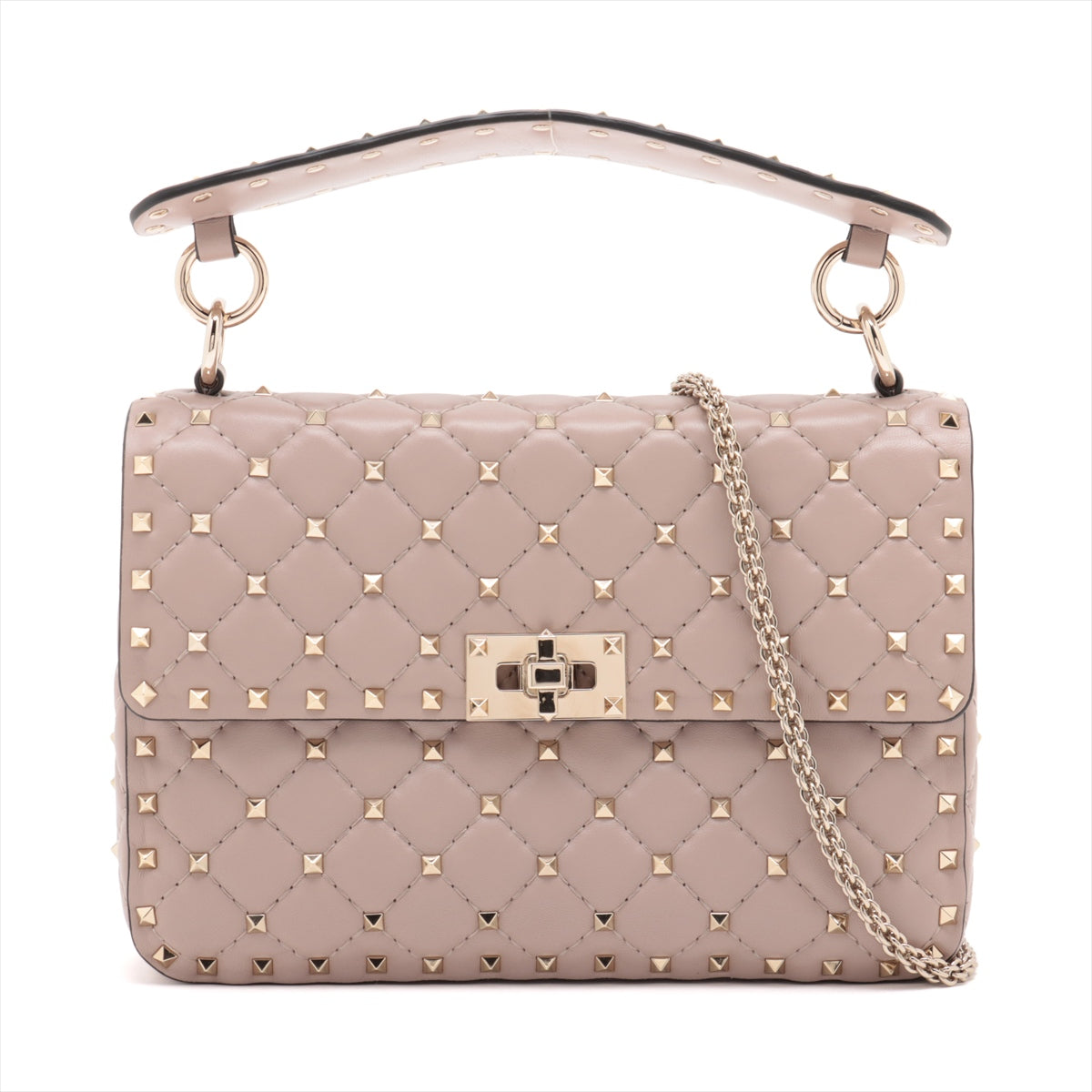 Valentino Garavani Rock Studs Leather Two-Way Shoulder Bag Beige