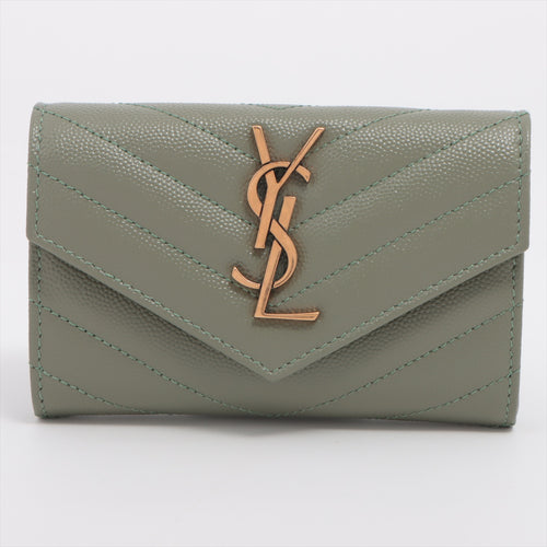 Yves Saint Laurent Paris V Stitch Envelope Wallet Card Case Khaki