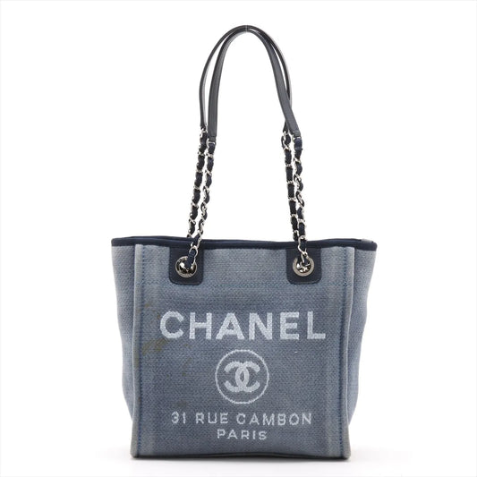 Chanel Deauville Canvas Leather Chain Tote Bag PM Blue