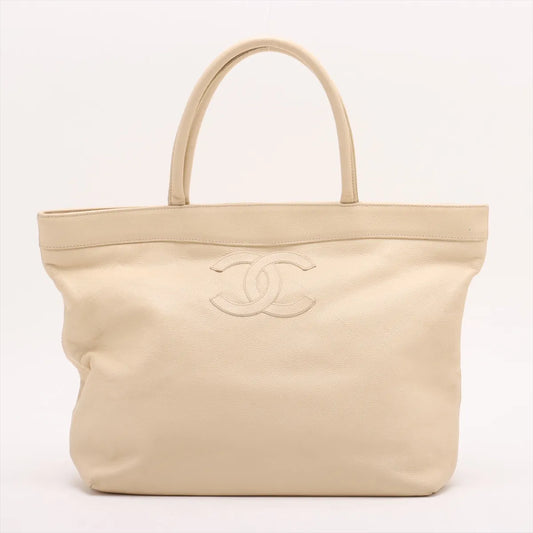 Chanel CC Logo Caviar Skin Tote Bag Beige