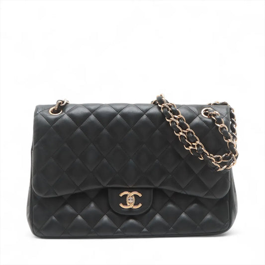 Chanel Dekamatrasse 30 Large Lambskin Double Flap Double Chain Bag Black
