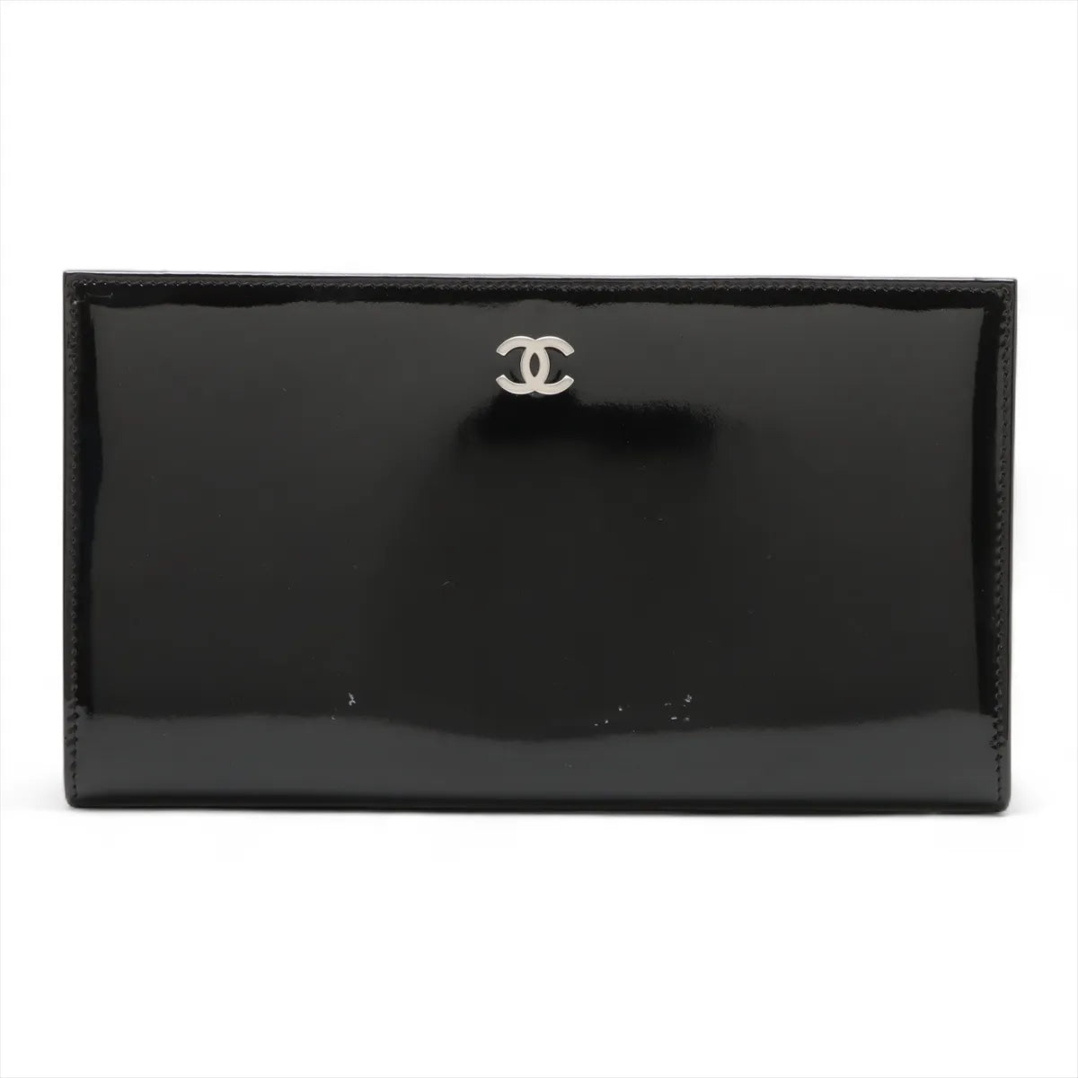 Chanel CC Logo Patent Leather Long Wallet Black