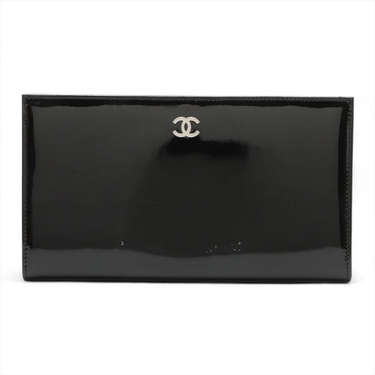 Chanel CC Logo Patent Leather Long Wallet Black