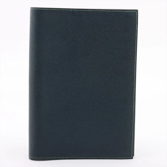 Hermès Agenda Leather Notebook Cover Navy Blue x Green