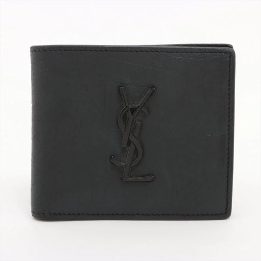 Saint Laurent Paris YSL Leather Bifold Compact Wallet Black