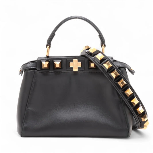 Fendi Mini Peek-a-boo Studded Leather Two-Way Shoulder Bag Black