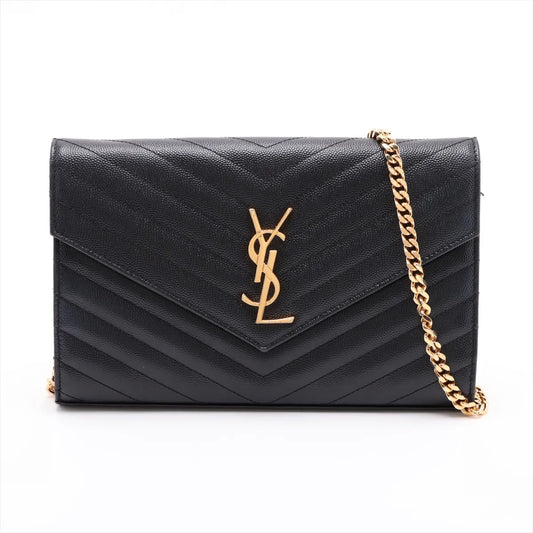 Saint Laurent Paris Cassandre Leather Wallet on Chain Black — product photo 1