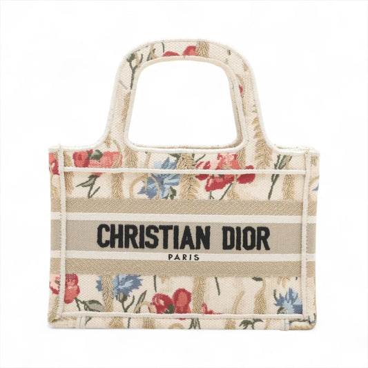 Christian Dior Mini Book Tote Floral Canvas Handbag Beige