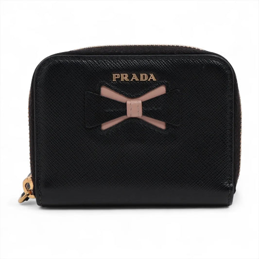 Prada Saffiano Bow Leather Coin Purse Black