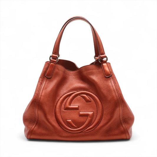 Gucci Soho Pebbled Leather Tote Bag Rust