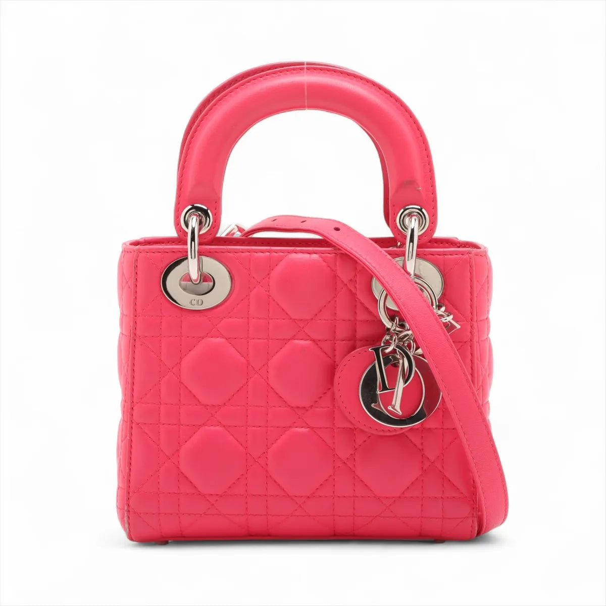 Christian Dior Lady Dior Mini Cannage Leather Two-Way Handbag Hot Pink