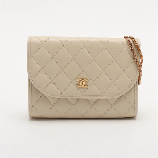 Chanel CC Logo Matelasse Lambskin Chain Shoulder Bag Beige