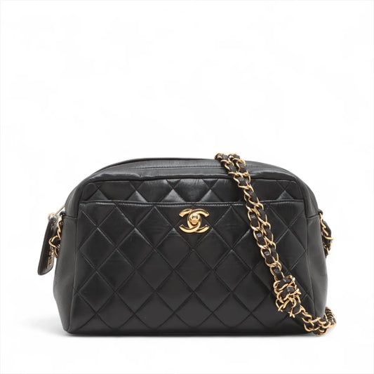 Chanel CC Logo Matelasse Lambskin Chain Shoulder Bag Black