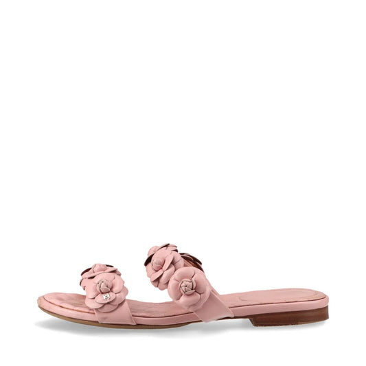 Chanel Camelia Two Strap Leather Sandal Pink