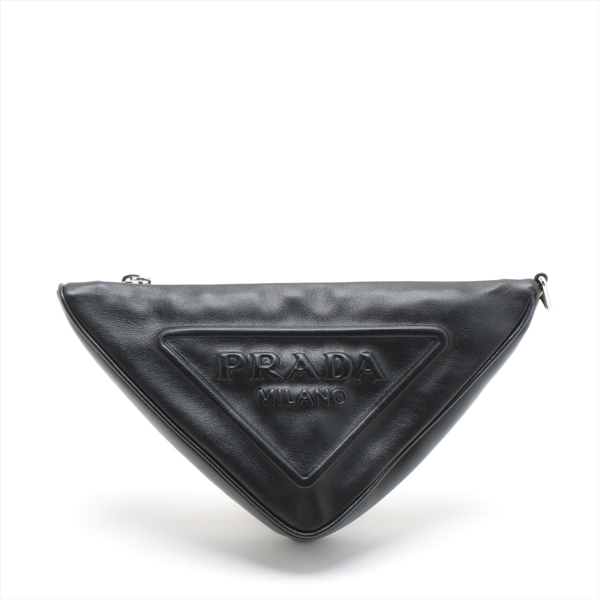 #1 Prada Triangle Leather Clutch Bag Black