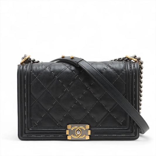 Chanel Boy Chanel 28 Matelasse Large Wild Stitch Leather Chain Shoulder Bag Black