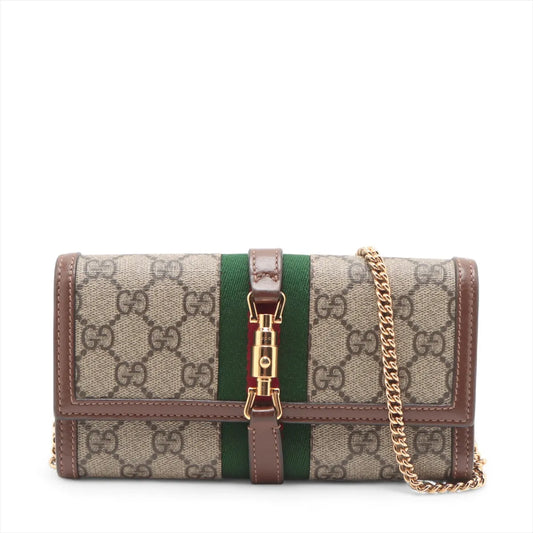 Gucci GG Supreme Jackie Leather Chain Wallet Bag Beige