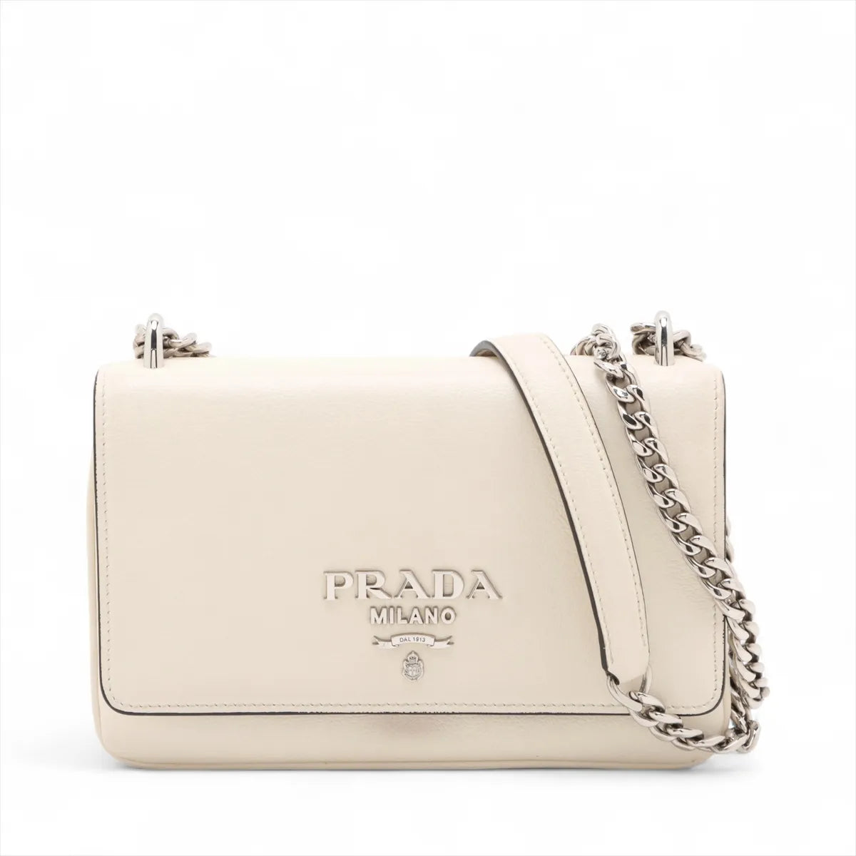Prada Leather Chain Shoulder Bag White
