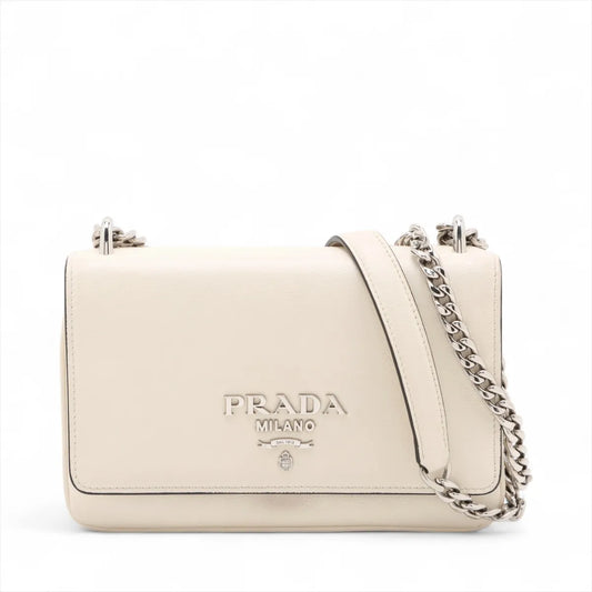Prada Leather Chain Shoulder Bag White