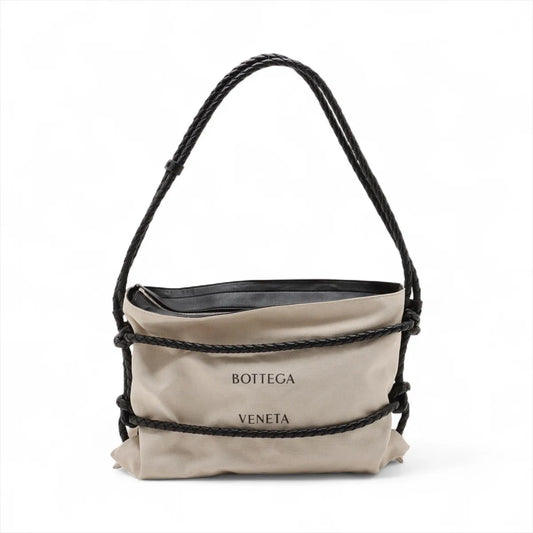 Bottega Veneta Vintage Canvas Leather Shoulder Bag Beige