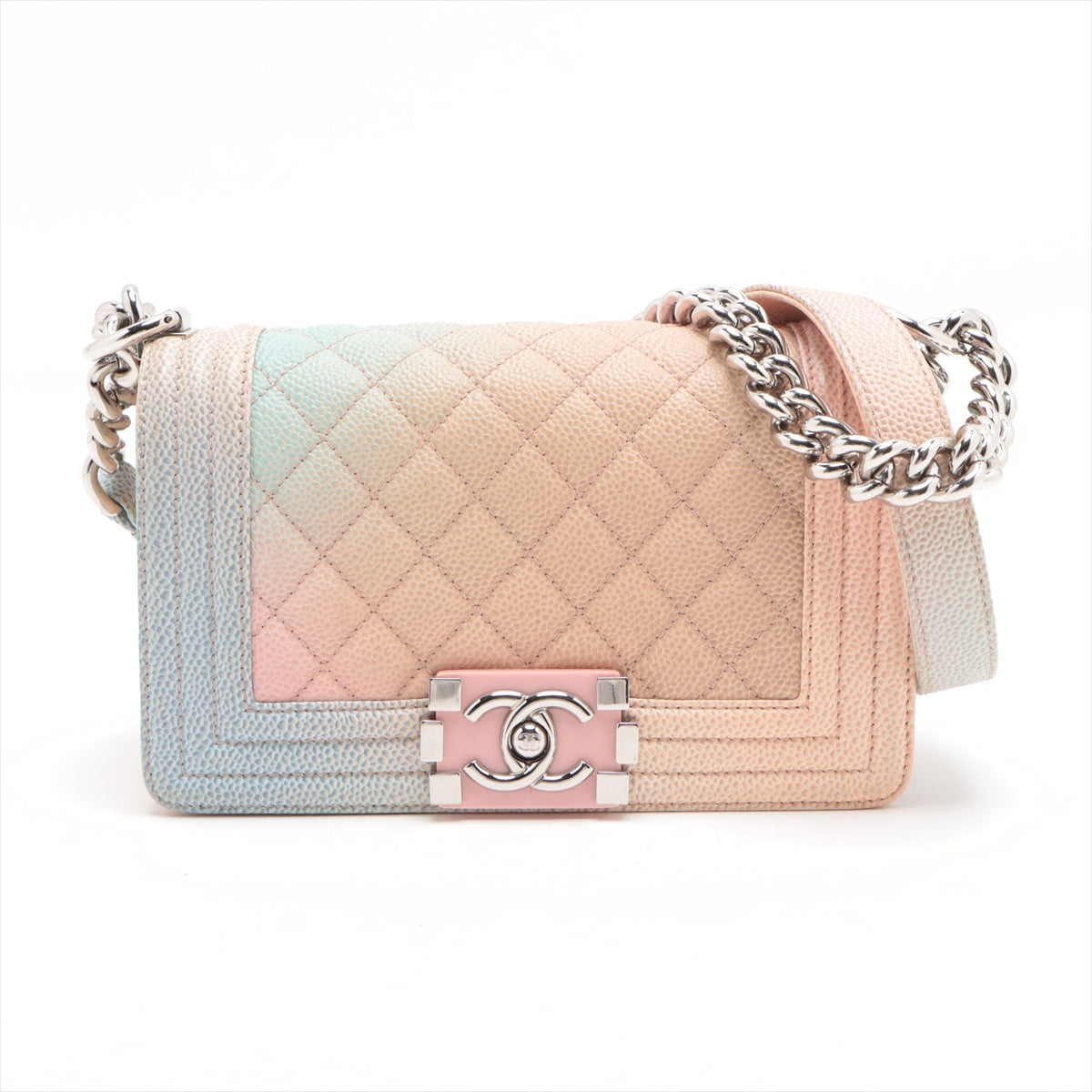 Chanel Boy 20 Small Caviar Skin Chain Shoulder Bag Pastel Rainbow