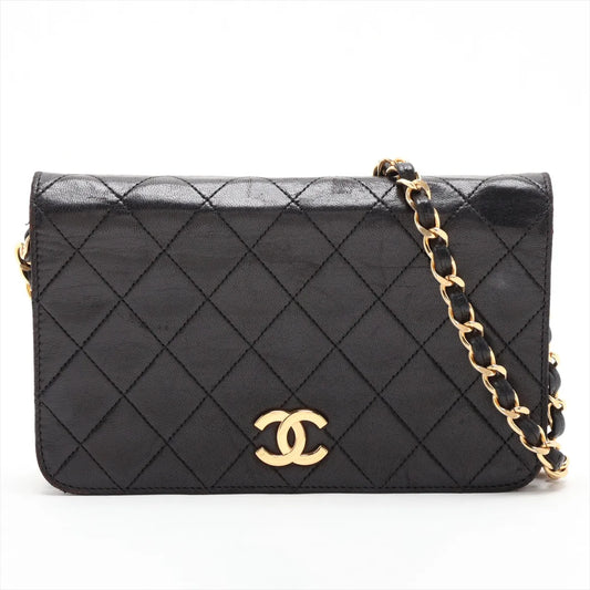 Chanel CC Logo Matelasse Lambskin Chain Shoulder Bag Black