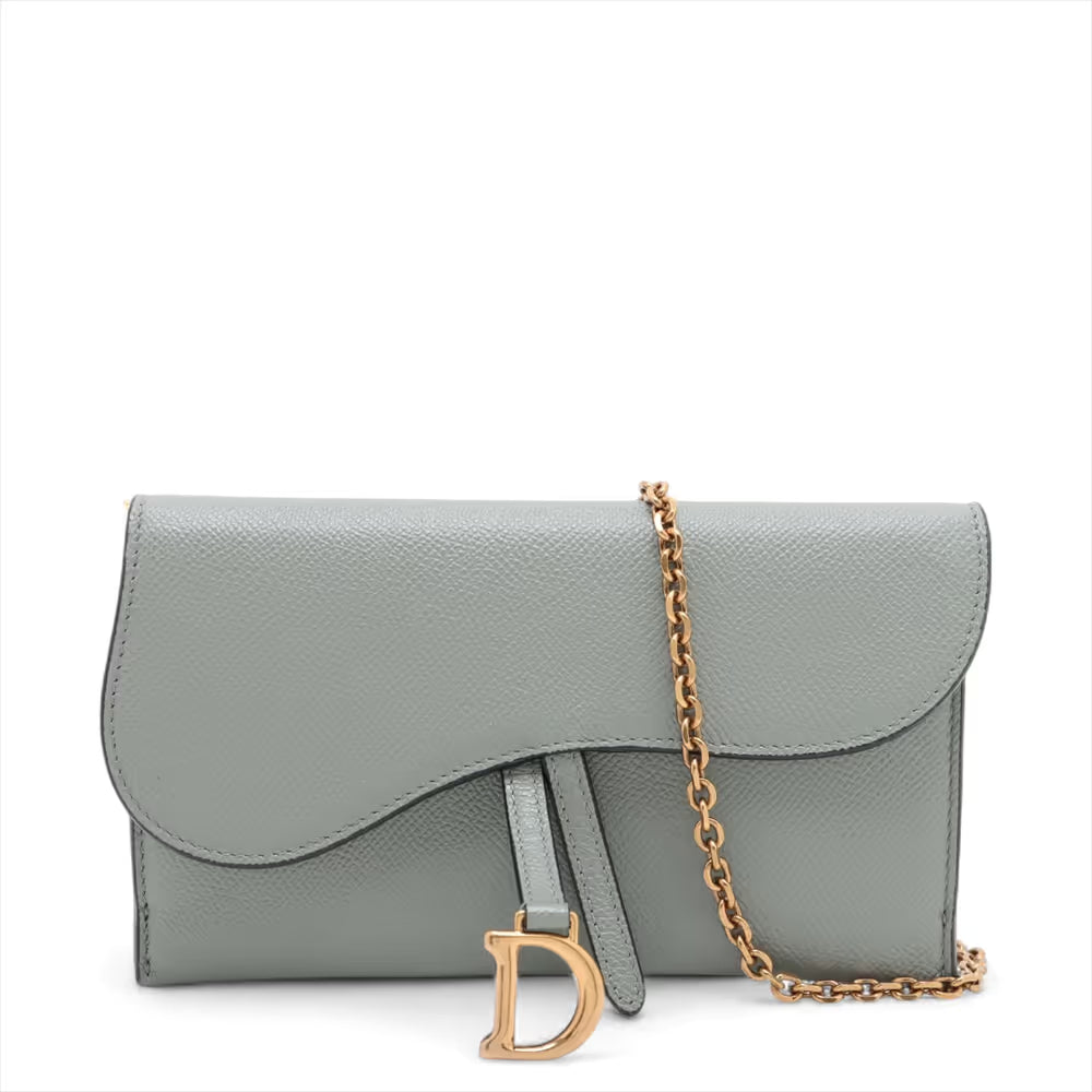 Christian Dior Saddle Leather Chain Wallet Gray