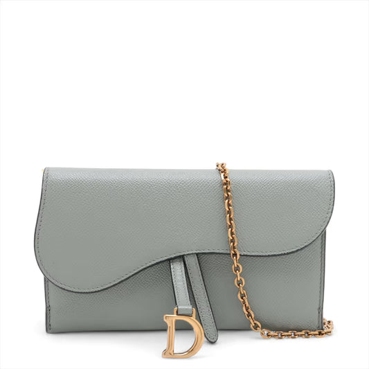 Christian Dior Saddle Leather Chain Wallet Gray