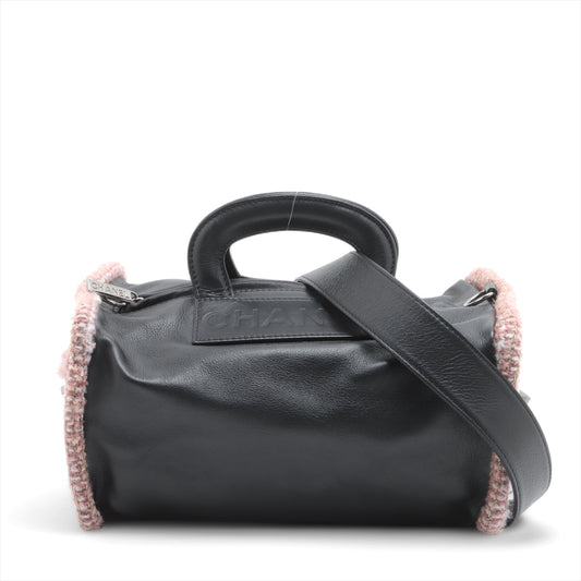 Chanel Logo Lambskin Tweed Two-Way Shoulder Bag Black * PREORDER *
