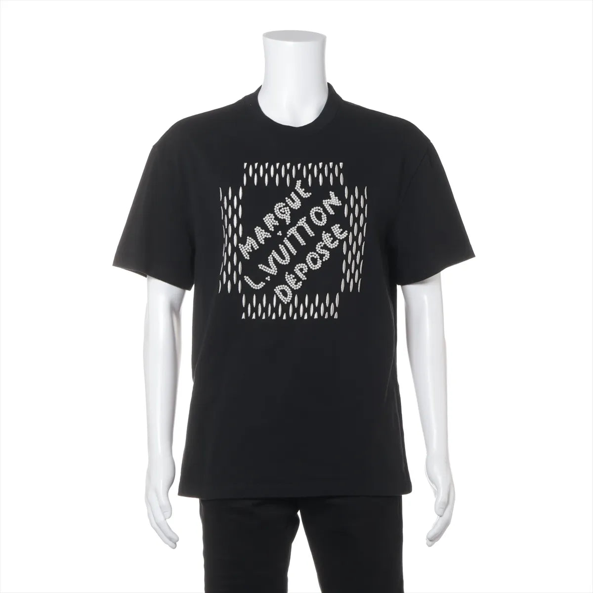 Louis Vuitton "Marque L.Vuitton Deposee" Embroidered Beads Cotton T-shirt Black