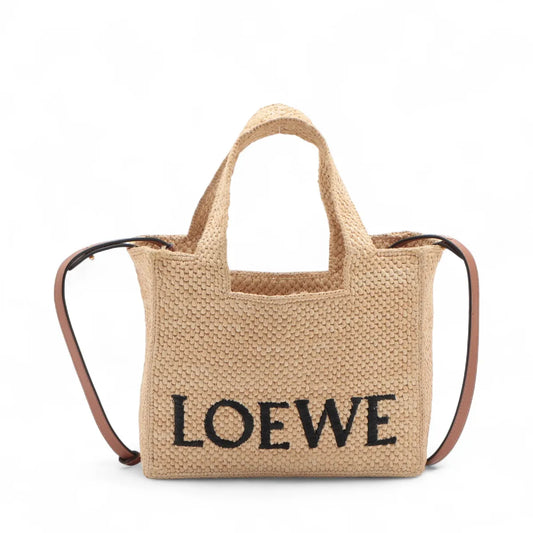 Loewe Small Raffia Leather Two-Way Tote Bag Beige