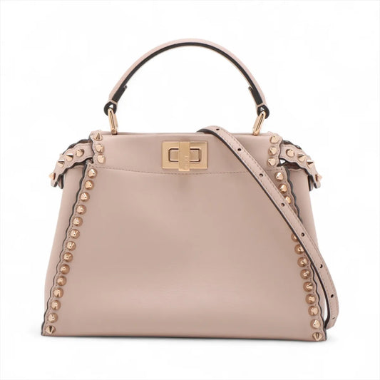 Fendi Mini Peekaboo Leather Studs Two-Way Handbag Pink