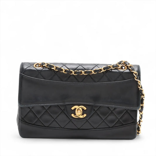 Chanel Vintage CC Logo Matelasse Lambskin Single Flap Double Chain Bag Black