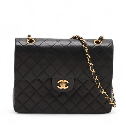 Chanel CC Logo Matelassé Lambskin Double Flap Double Chain Bag Black