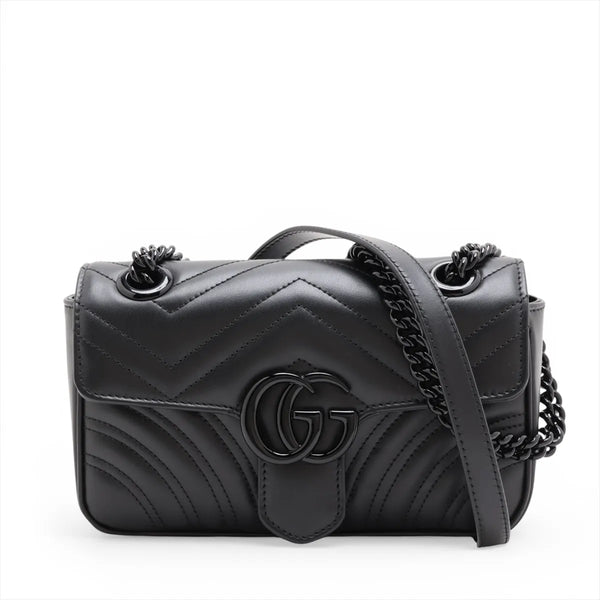 Gucci GG Marmont Leather Chain Shoulder Bag Black