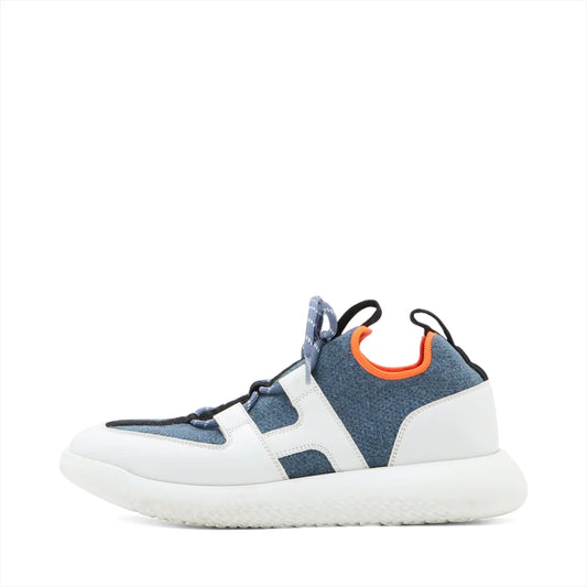 Hermes Duel Knit × Leather Sneakers Blue x White